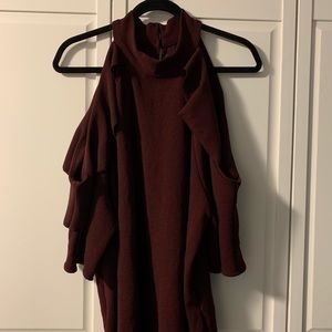 Fashion To Figure Burgundy Cold Shoulder Top